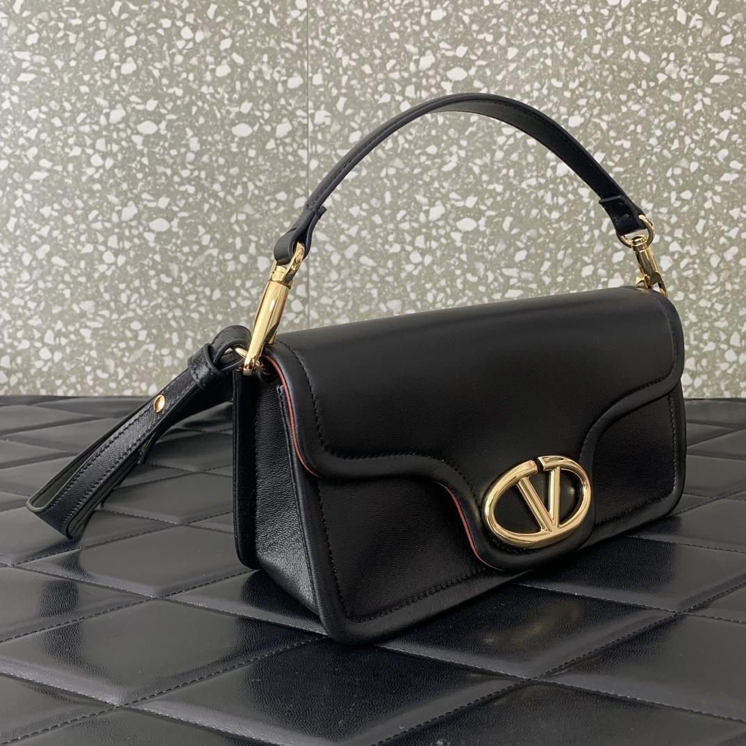 Valentino Garavani VLogo 1960 Medium Shoulder Bag in Black Nappa Leather 